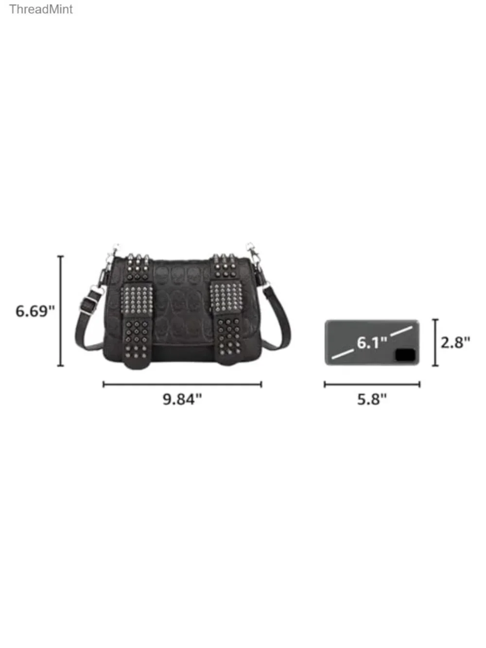Gothic Skull Top-Handle Satchel PU Leather Chain Strap Tote